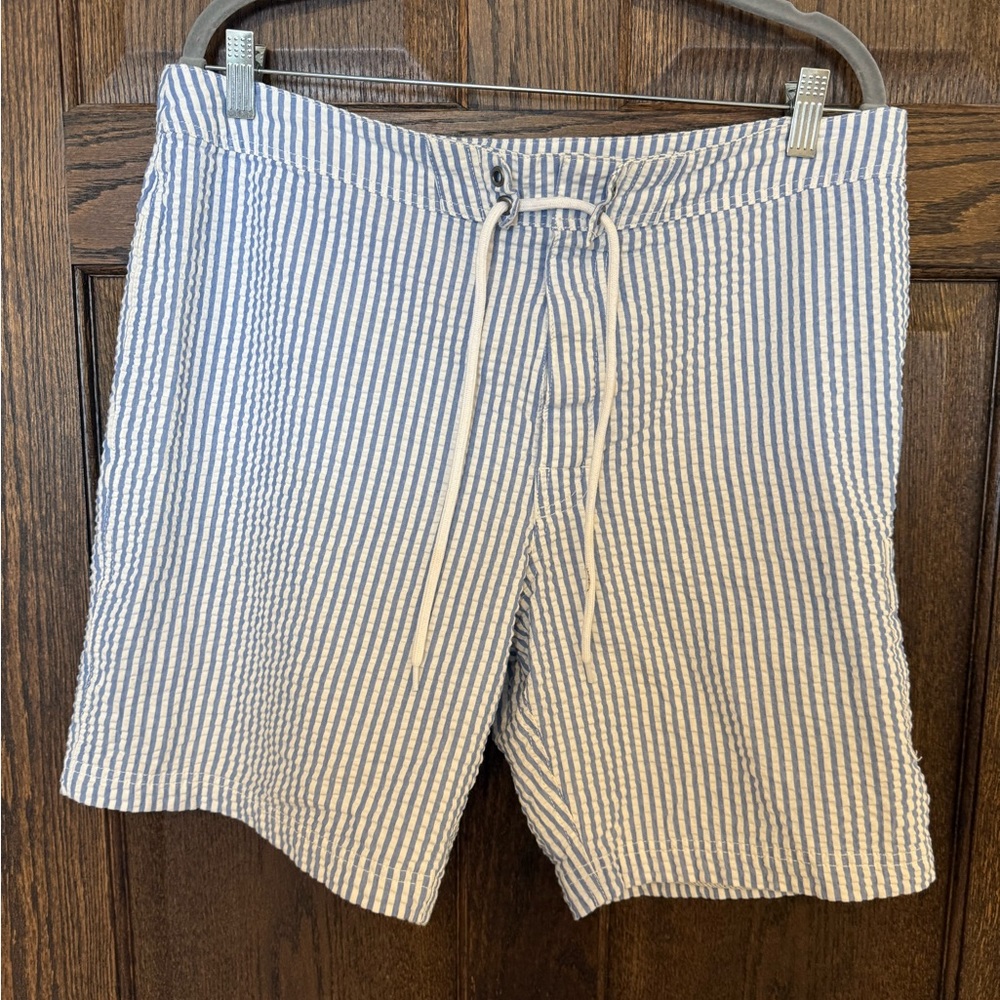 J. Crew Blue and White Striped Seersucker Board Shorts